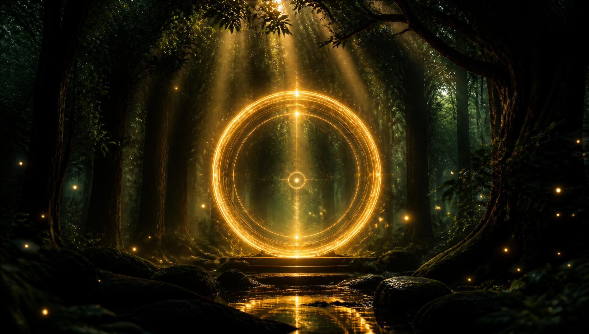 Porta dourada aberta com luz atravessando